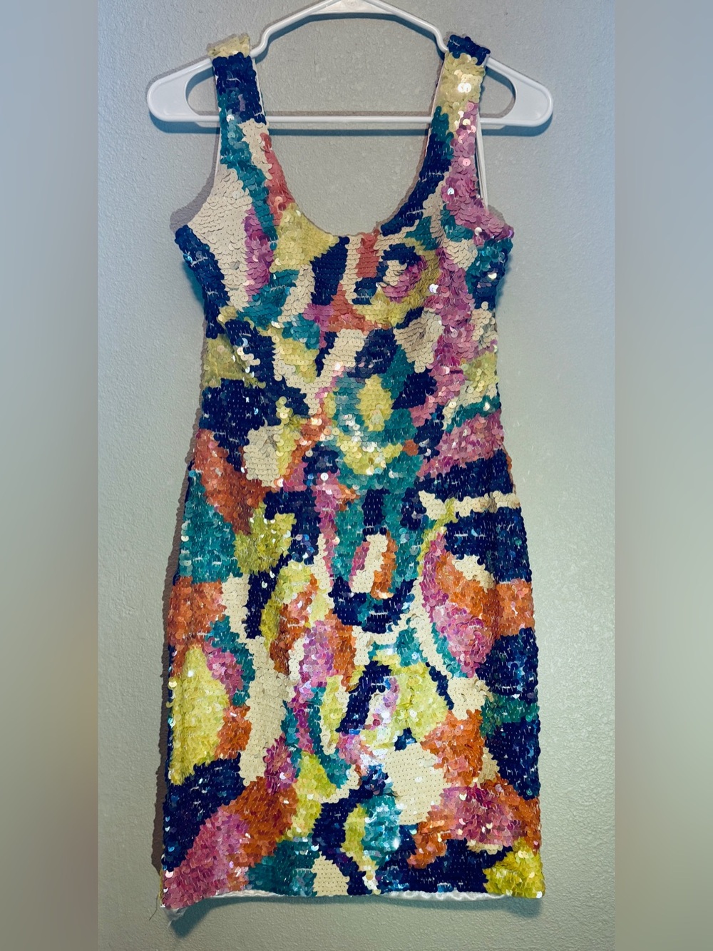 Vintage Nadine Multicolor Sequin Scoop Neck Formal Dress - Sleeveless